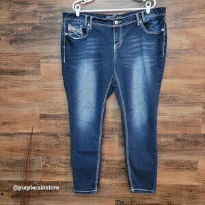 Amethyst Jeans 20 Skinny Mid Rise Tina Embellished Thick Stitch Dark Wash